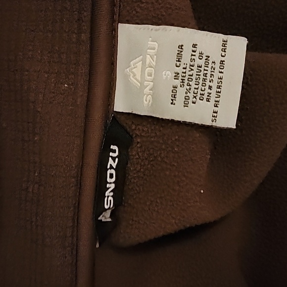 Snozu Long Sleeve Quarter Zip Fleece Sweater Size Small Brown Blue Trim - Picture 3 of 3